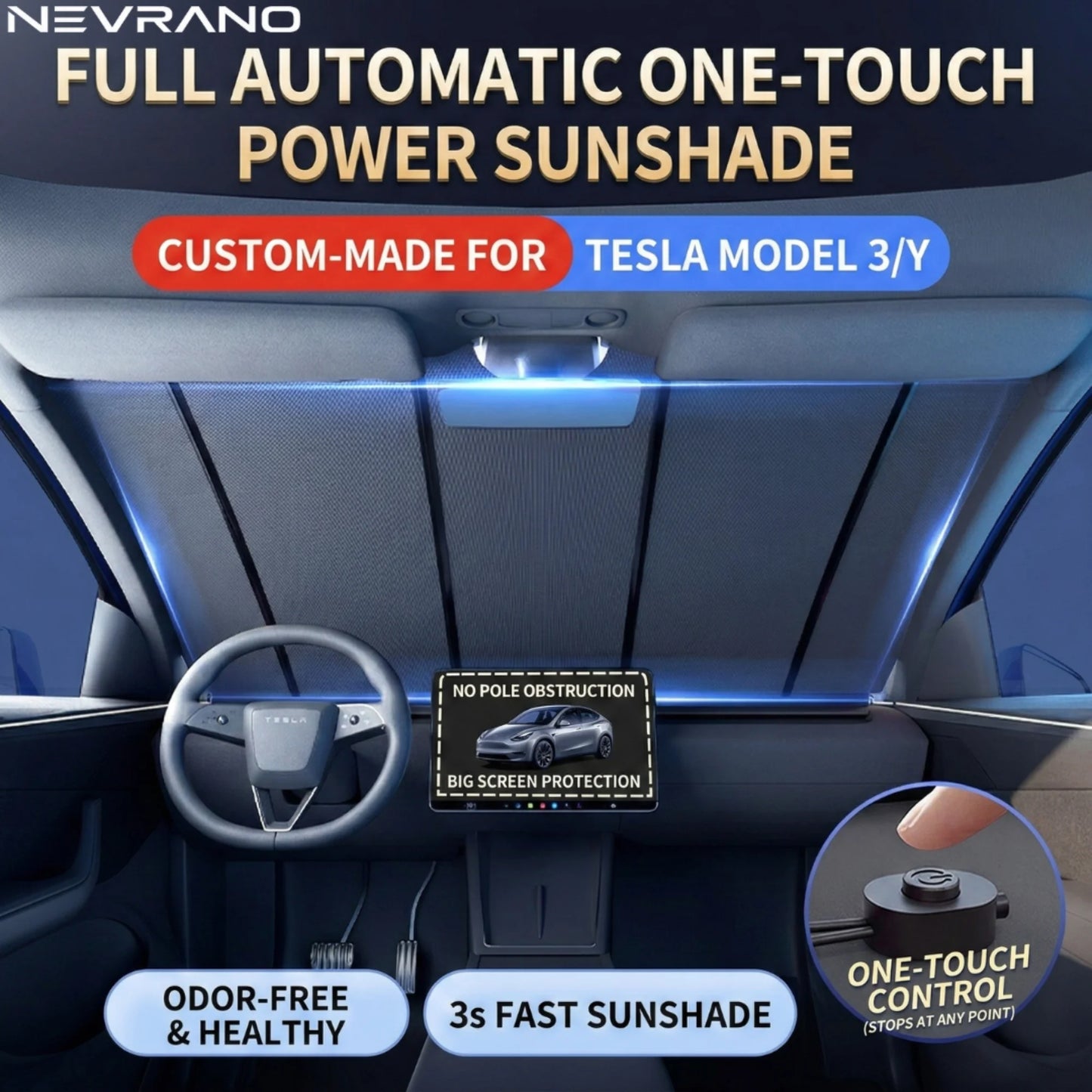Nevrano Motorized Windshield Sunshade – Custom Fit Edition