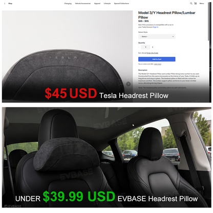 Memory Foam Headrest & Lumbar Support Pillows for Tesla Model 3 & Model Y