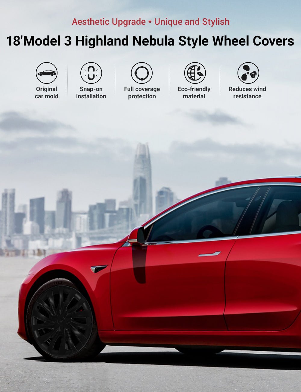 Nevrano 18″ Nebula Style Wheel Covers for Model 3 Highland