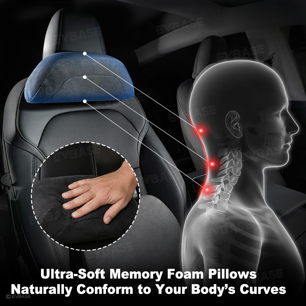 Memory Foam Headrest & Lumbar Support Pillows for Tesla Model 3 & Model Y
