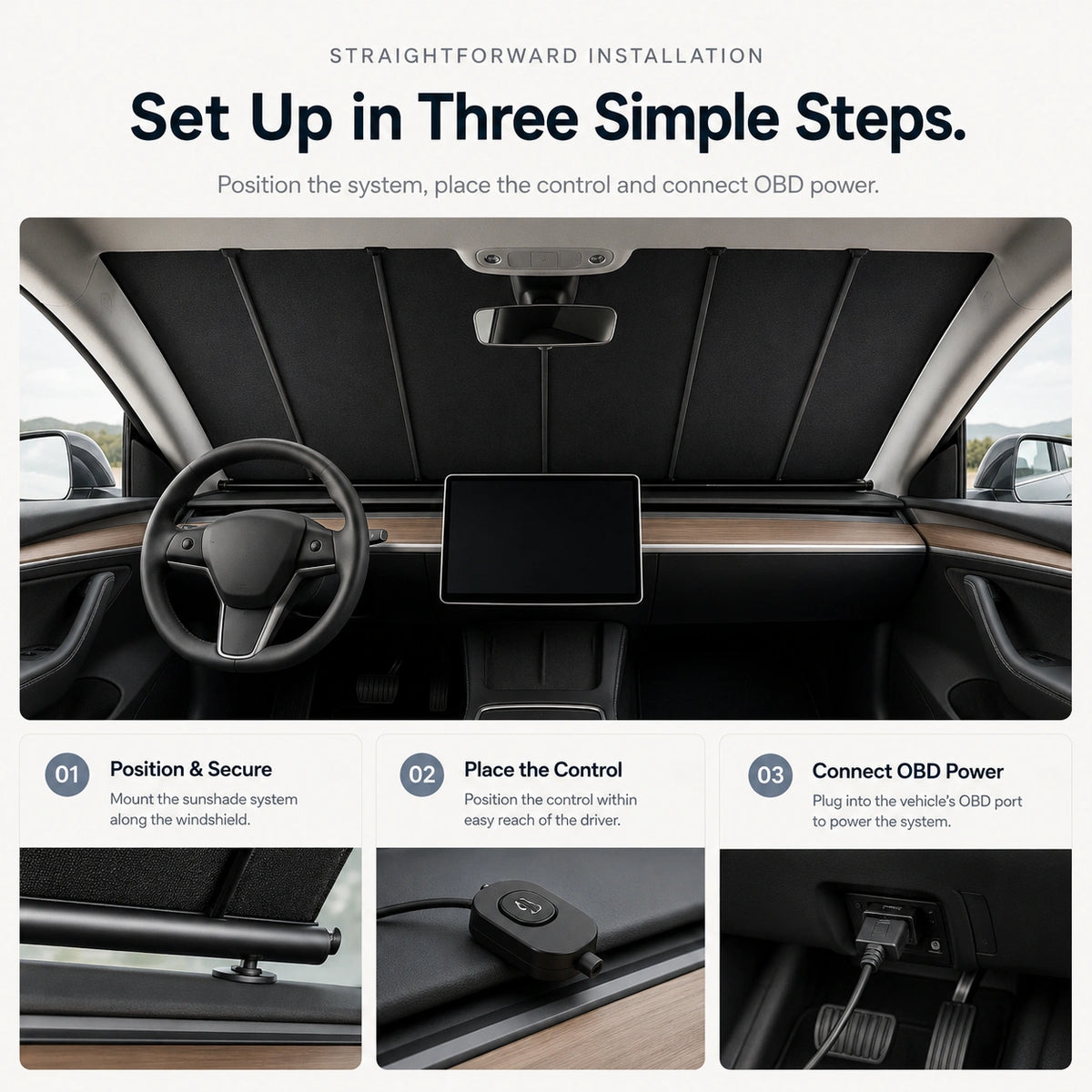 Tesla Model 3 Motorized Windshield Sunshade