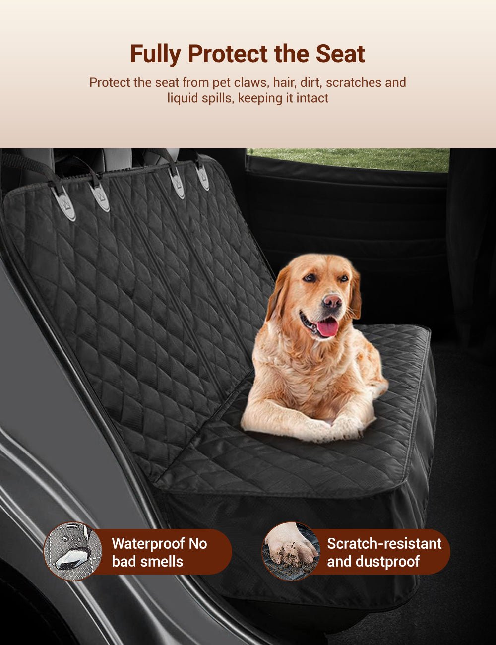 Water-Resistant Dog Back Seat Cover for Tesla Model 3, Y, S & X