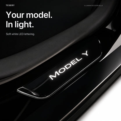 Battery-Powered Illuminated Door Sill Protectors for Tesla Model 3 & Model Y