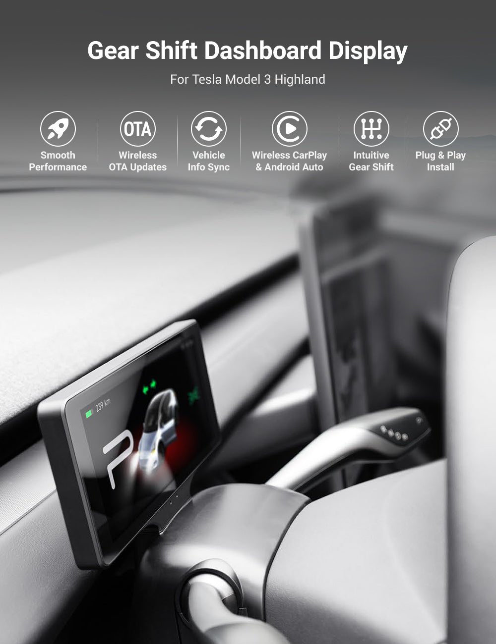 7-Inch Gear-Shift Dashboard Display for Tesla Model 3 & Model Y