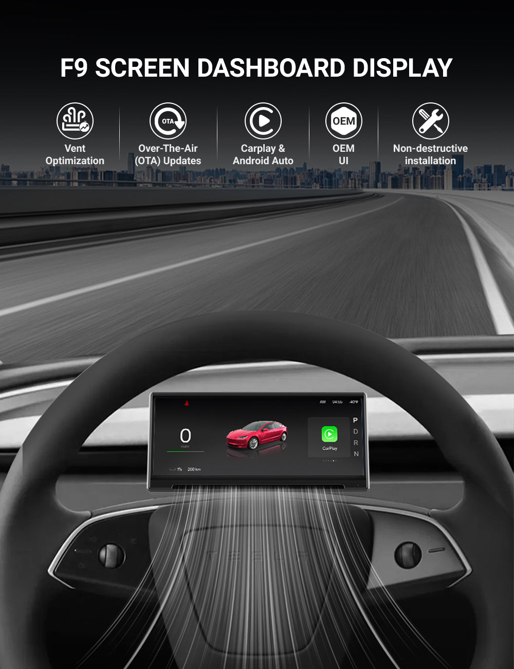F9 Pro 9-Inch Dashboard Display for Tesla Model 3 & Model Y