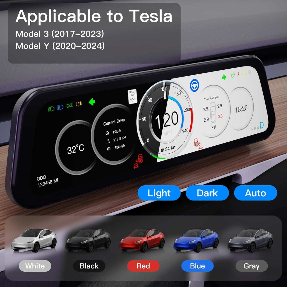 9.6-Inch Instrument Cluster Display for Tesla Model 3 & Model Y