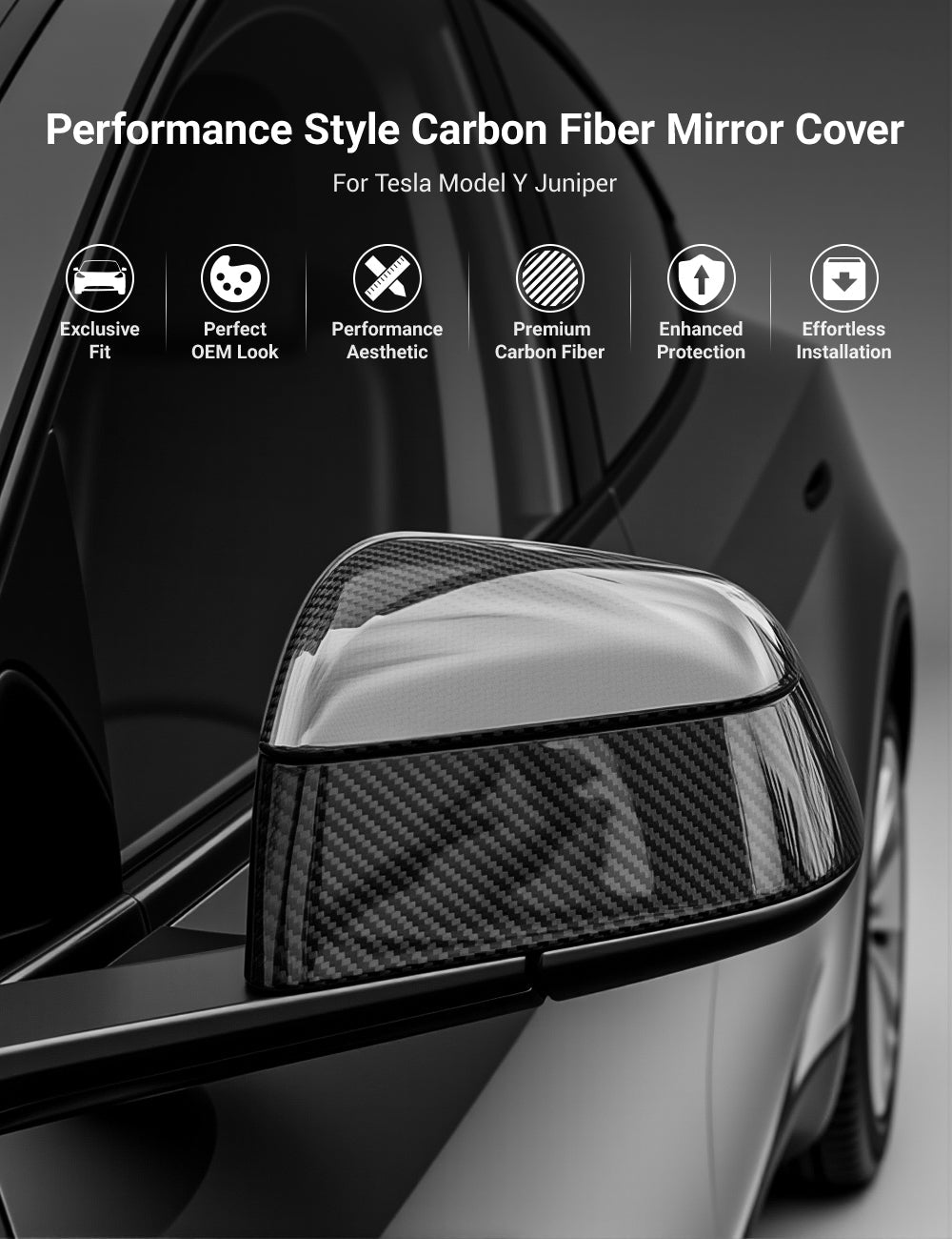 Carbon-Fiber-Style Side Mirror Covers for Tesla Model Y