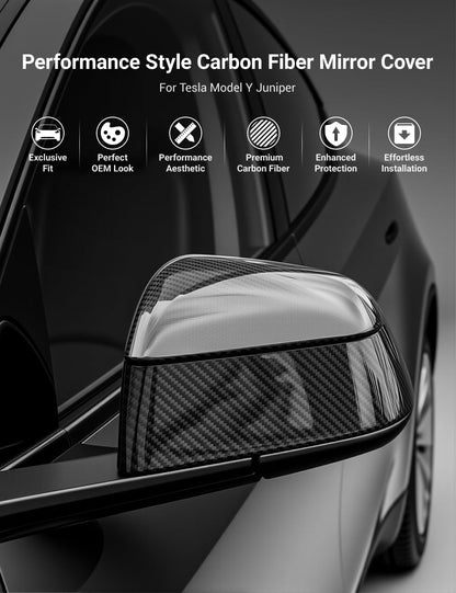 Carbon-Fiber-Style Side Mirror Covers for Tesla Model Y