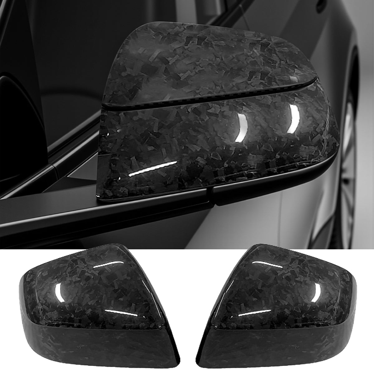 Carbon-Fiber-Style Side Mirror Covers for Tesla Model Y