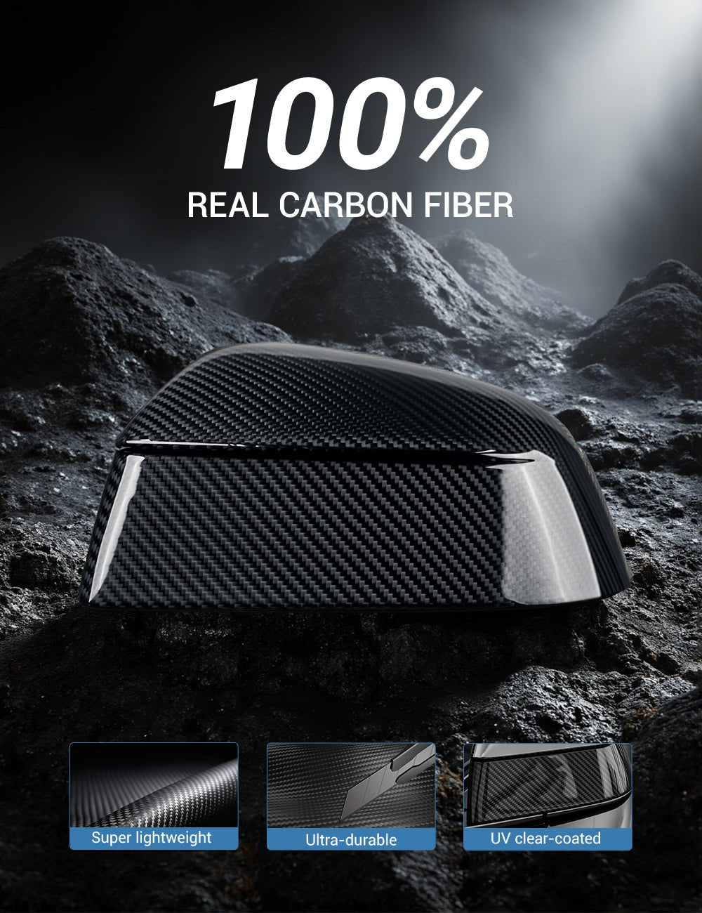 Carbon-Fiber-Style Side Mirror Covers for Tesla Model Y