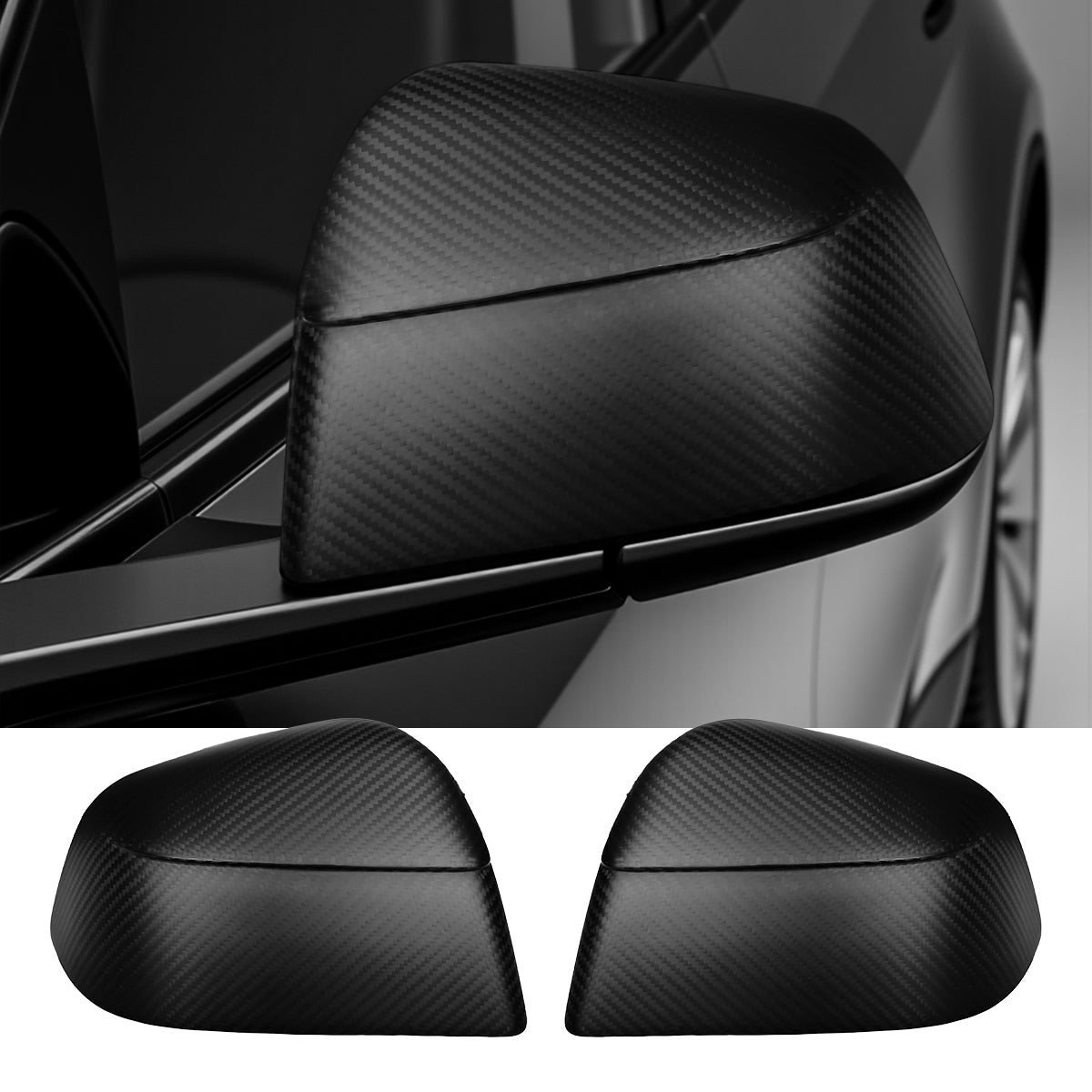 Carbon-Fiber-Style Side Mirror Covers for Tesla Model Y