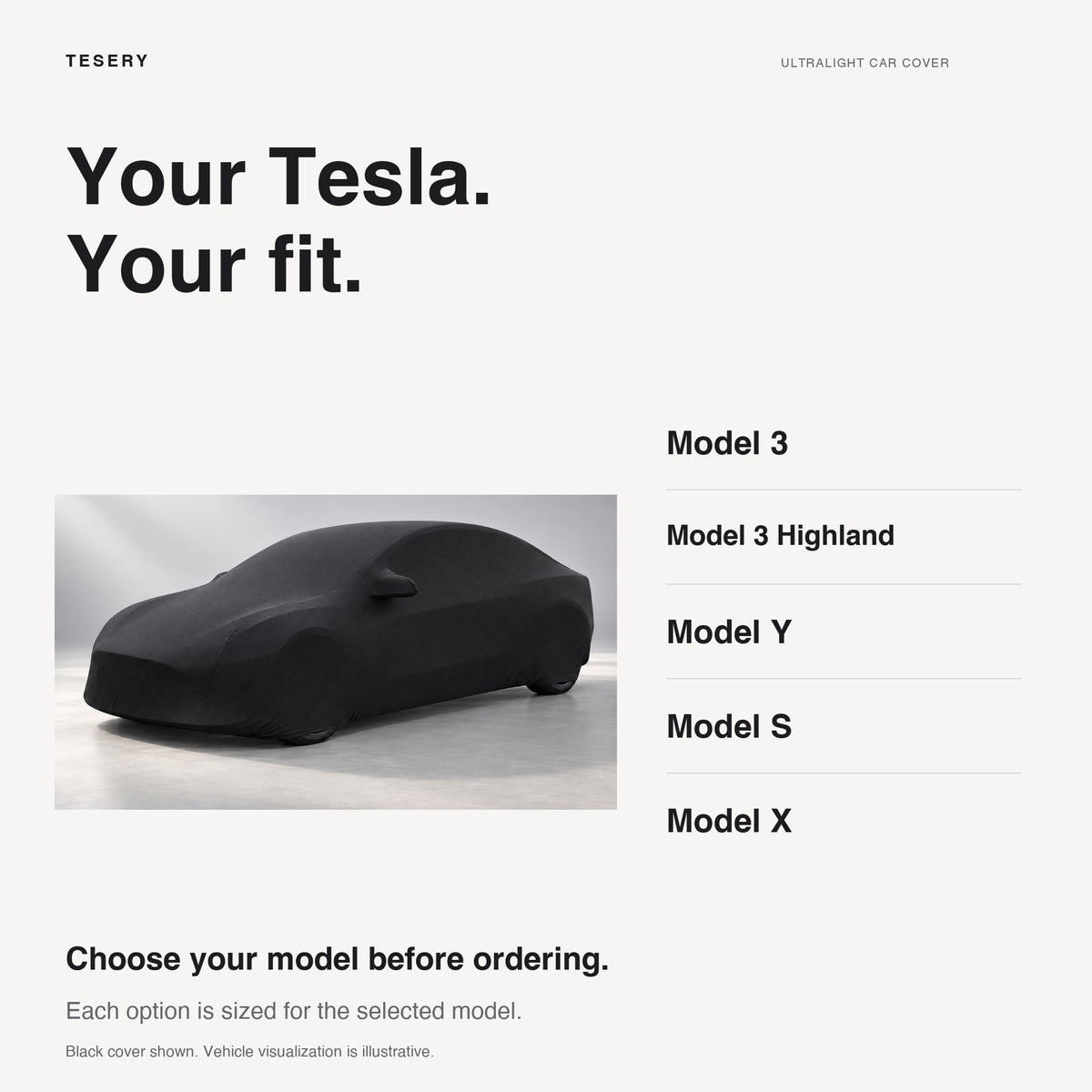 Ultralight Stretch Car Cover for Tesla Model 3, Y, S & X